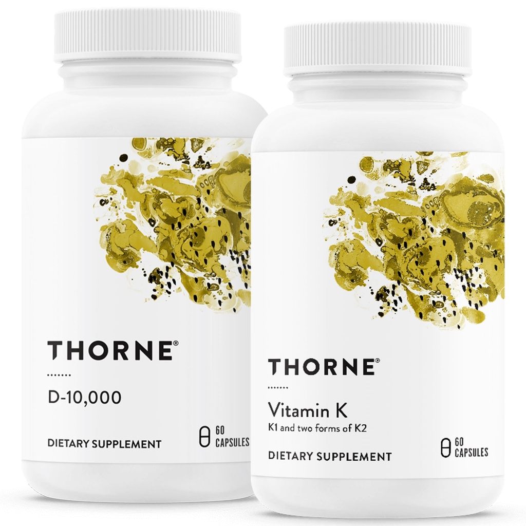 THORNE - Bone Health Bundle - vitamin D3 & vitamin K - Understøtter sunde knogler, tandmuskler, cardiovaskulære, og immunfunktion - 30 til 60 Servering