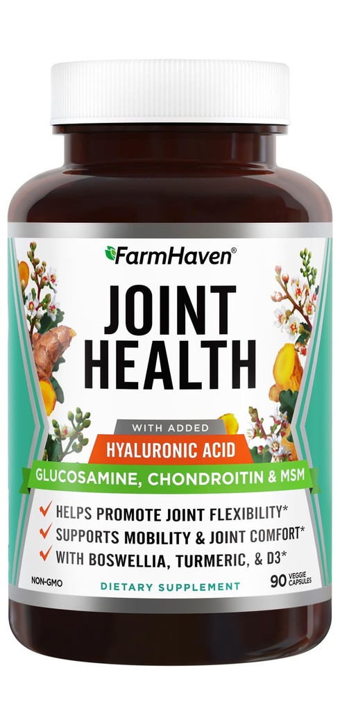 FarmHaven Glucosamin Chondroitin MSM med Boswellia, Turmerisk MSM 124; Tilføjet hyaluronsyre & D3- vitamin 124; fremmer fælles & muskel- sundhed & inflammation Response (RSM) 124; Non- GMO & Gluten Free