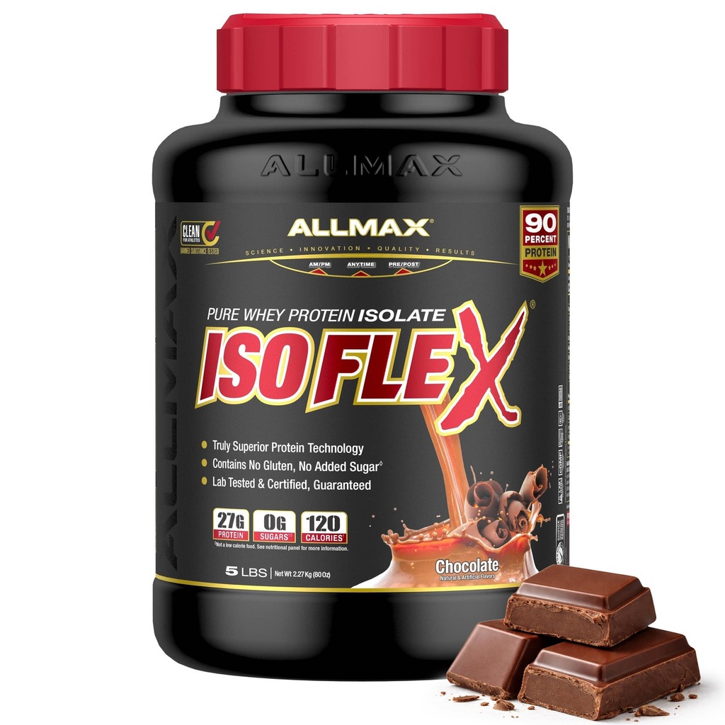 ALLMAX Nutrition - ISOFLEX Whey Protein Powder, Whey Protein Isolate, 27g Protein, Chocolate, 5 Pund
