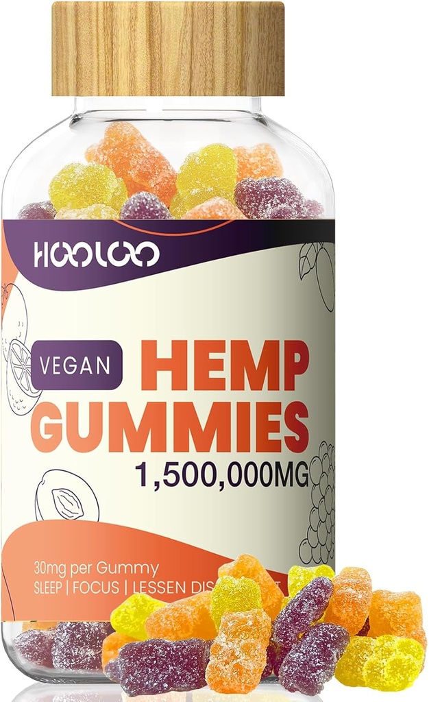 HOOLOO Hamp Gummies, Vegan, 2 Pack (Vegan- 1.500.000 mg, Saftig Orange, Grape, Peach)
