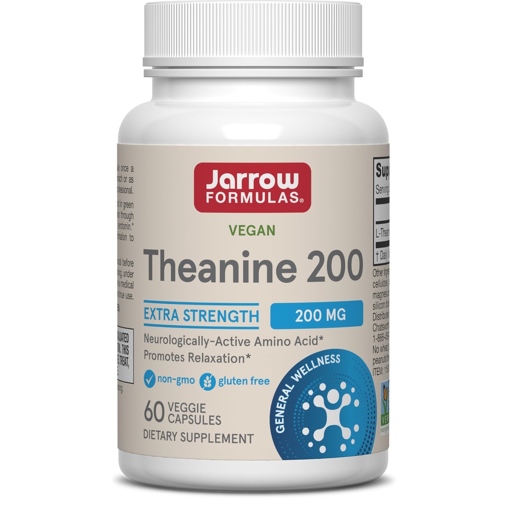 Jarrow Formulas Extra Strength L Theanine 200mg Dietary Supplement that Promotes Relaxation, Supplement for Relaxation Support, 60 Veggie Capsules, 60 Day Supply