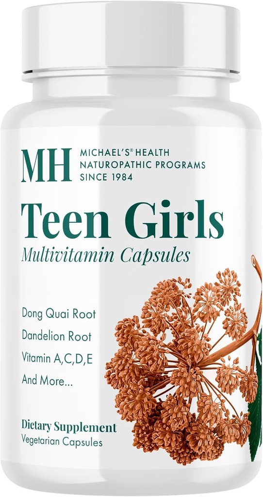 MICHAEL sundhed Naturopatiske programmer Teen Girls Multivitamin - 120 Vegetariske kapsler - Næringsstoffer til sund vækst og udvikling - Kosher - 60 Servering
