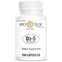 Bio- Tech Pharmacal D3- 5 (5000 IE), 250 kapsler - All- Natural Supplement - Supports Bone & immunforsvar - Ingen Dairy, Fish, Gluten, Peanut, Shellfish, & Soy - Ingen kunstige farver