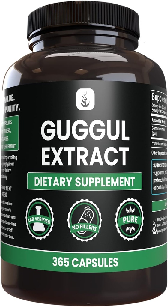 PURE ORIGINAL INGREDIENSER Guggul ekstrakt Altid ren, ingen tilsætningsstoffer eller fyldstoffer, Lab Verified (365 greve (pakke med 1))