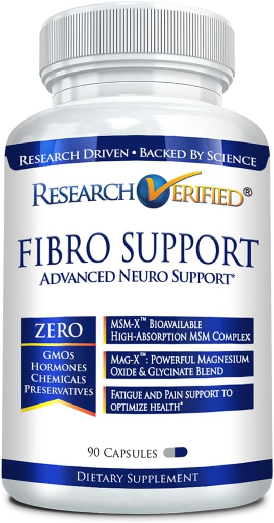 Forskning Verificeret Fibro Support - 90 kapsler - MSM, Magnesium, D3- vitamin, BioPerine - 1 måned Supply - Vegan