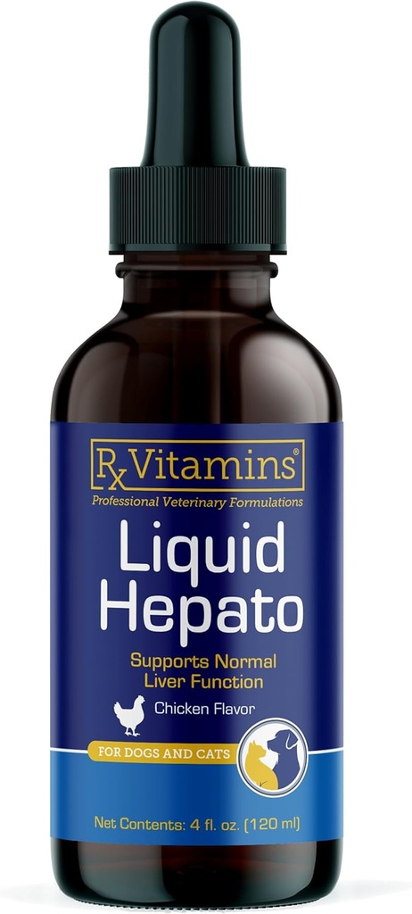 Rx Vitaminer flydende hepato - flydende leverstøtte tillæg med mælk tidsel ekstrakt - leverhund supplement beriget med vitamin B kompleks - kylling flavor (4oz)