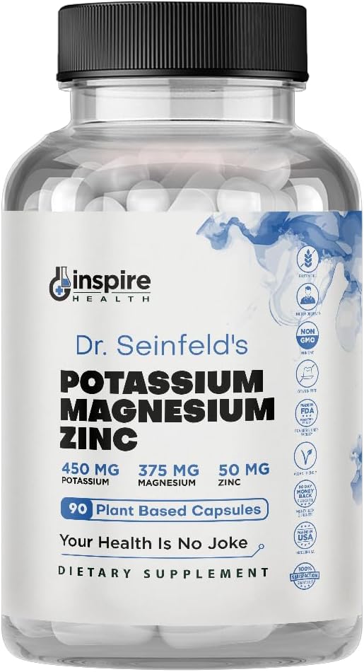Magnesium Kalium Kosttilskud w / Zink - 90 Kapsler - Magnesium Kalium Zink til vaskulær sundhed - High Absorption Vegan Supplement for ben kramper & søvn Dr. Seinfeld