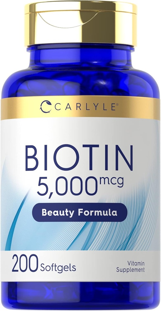 Carlyle Biotin 5000mcg Softgels against 124; 200 Greve Name 124; Vitaminer til hår hud og nakkestøtte 124; Non- GMO, Gluten Free Supplement