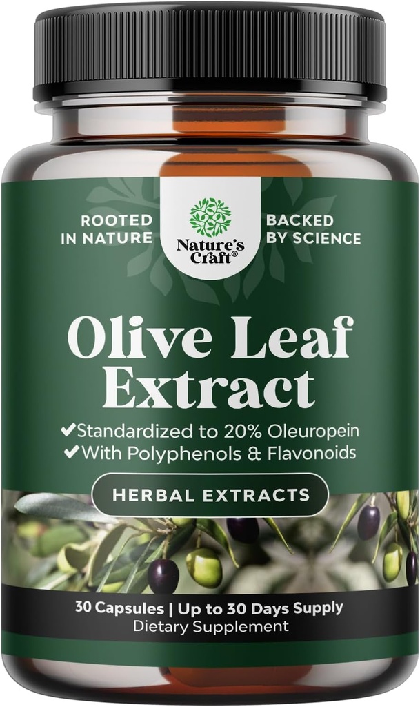 Potent Olive Leaf Extract Kapsler - Høj styrke antioxidant supplement med Pure Olive Leaf med 20% Oleuropein - Urtehjerte sundhed supplement - Vegan non-GMO & Gluten Free (1 måned Tilgang)