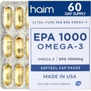 HAIM EPA1000 - højpotens EPA Fish Oil Supplement - 1,100mg Omega-3 for hjerte, hjerne & fælles sundhed - pharmaceutisk-Grade Softgels - Pure, Burpless Capsules - 60 Softgels - Made in USA