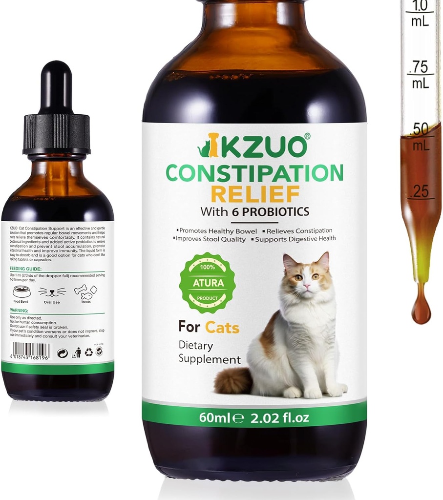 Cat Forstoppelse Relief - Natural Laxative Drops med Pumpkin Fiber & Probiotika, Vet- Formuleret til hurtig tarmstøtte, hårbold Relief, Let flydende Dosing, kylling flavor