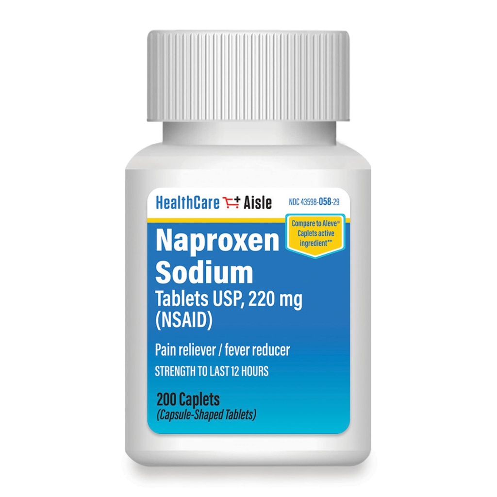 HealthCareAisle Naproxen Natrium, 220 mg - 200 caplets - Pain Reliever og Fever Reducer, Op til 12 Timer Relief