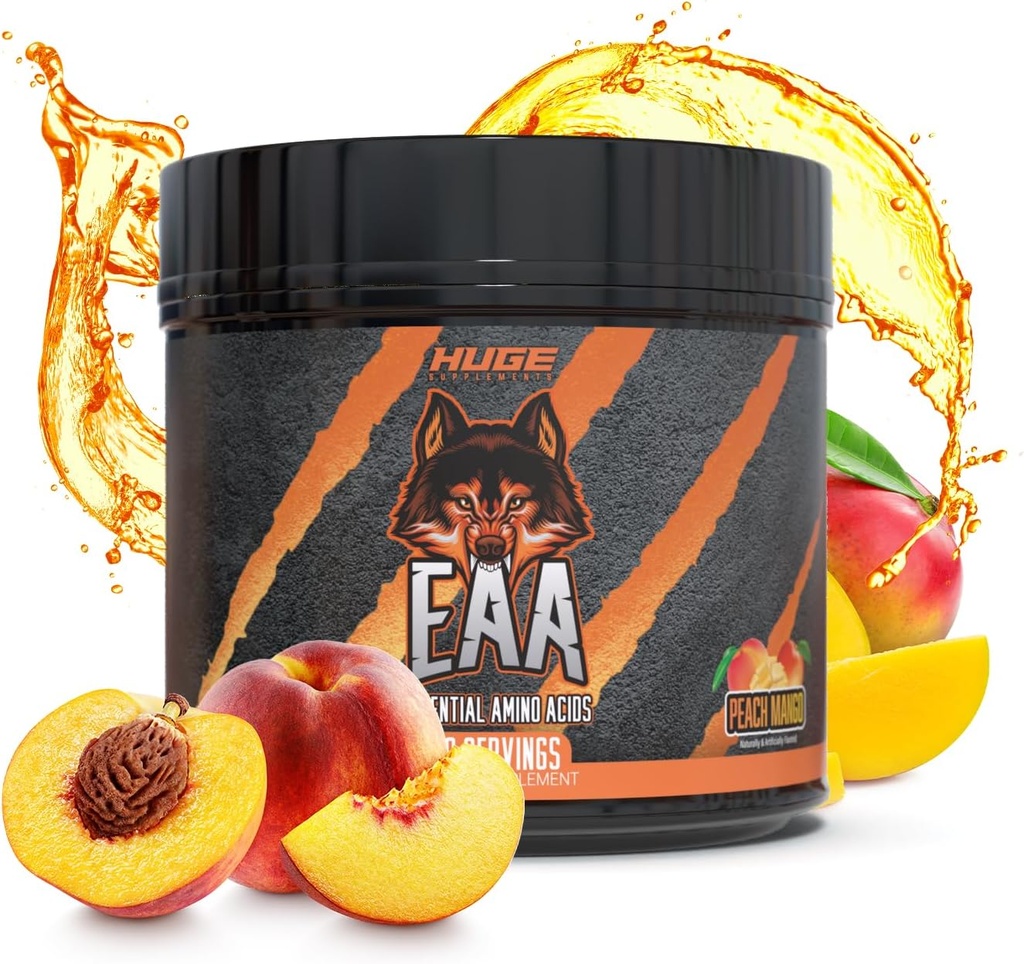 Kæmpe EAA supplement, Højeste doseret Essential Aminosyrepulver, 12.8g EAA & 8g BCAA Per Servering, Muscle Growth, Recovery & Performance (Peach Mango)