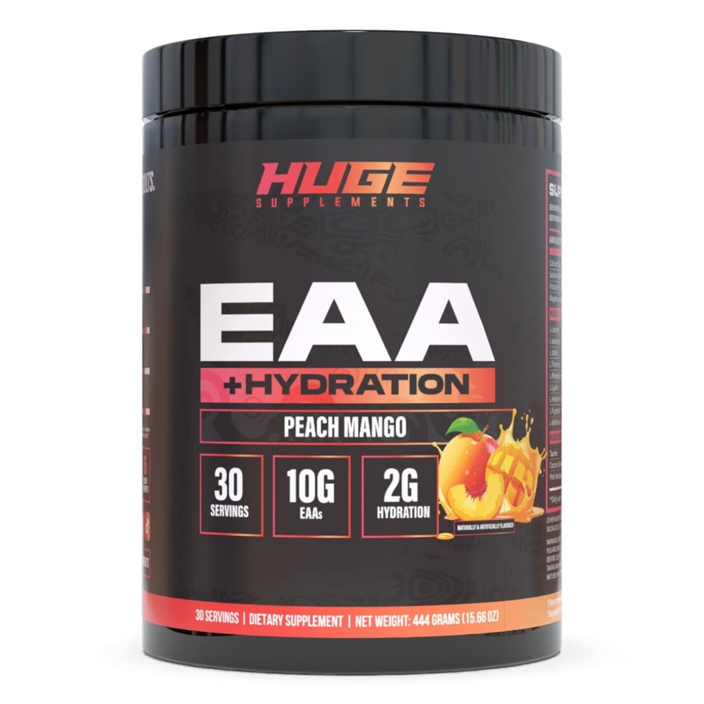 Kæmpe EAA supplement, Højeste doseret Essential Aminosyrepulver, 12.8g EAA & 8g BCAA Per Servering, Muscle Growth, Recovery & Performance (Peach Mango)