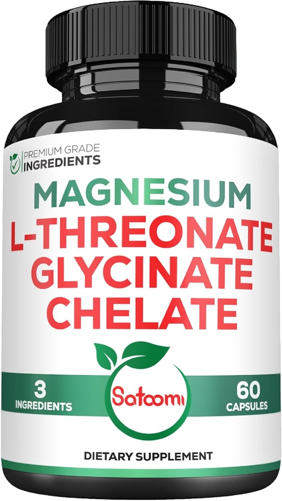 Satomi 1200mg 3in1 Magnesium L- Threonat supplement med Glycinat & Chelat - 60 Vegankapsler
