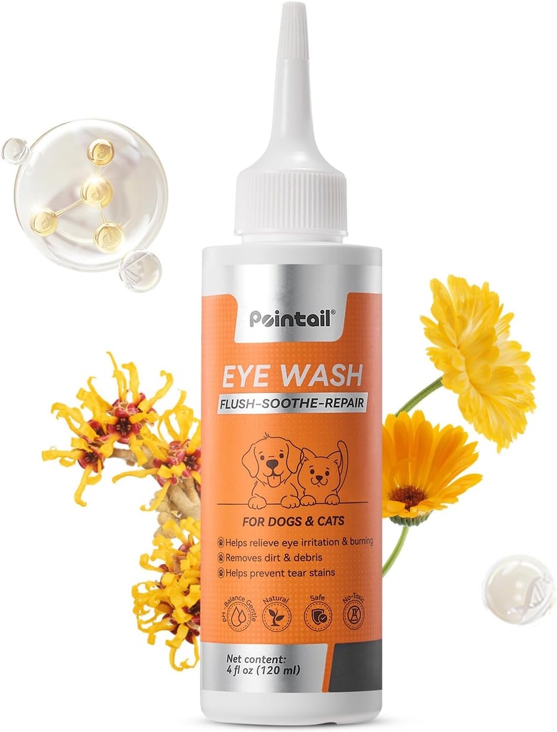 Hundeøjendråber, øjeninfektion Behandling for hunde og katte, Eye Wash, Irritation Relief, Forevent Tear Stains, Skyl dråber, Eye Care Renere at fjerne affald, genert formel, 4 oz