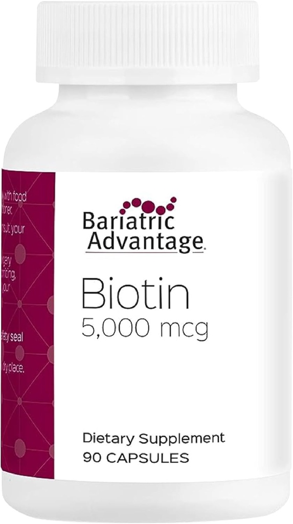 Bariatric Advantage Biotin 5000 mcg - for Bariatric Kirurgi Patienter - Easy- Digest Mini Kapsler - Biotin supplement - hår, hud & negle Support * - 90 Tæl
