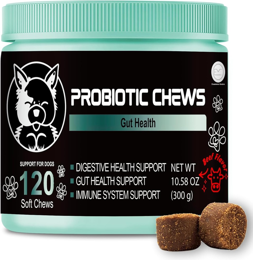 Calming Chews for Dogs V- EST - Fås i 3 Formula: Calming, Multivitamin eller Probiotika - Soft Chews Chicken Flavor - Hjælper Stress & Angst - 120 Greve