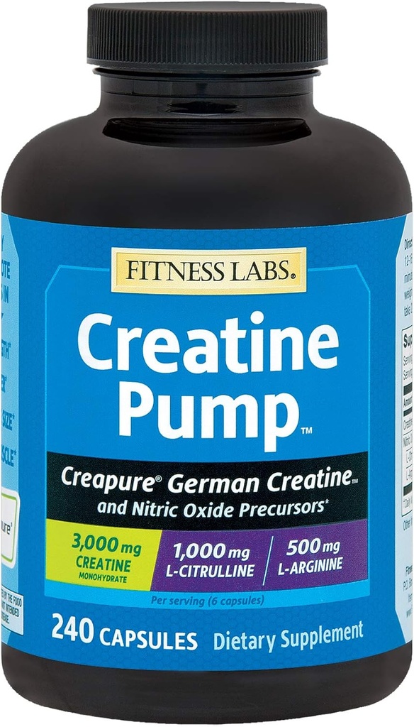 Fitness Labs Creatinine Pump med L- Citrullin, L- arginin og Creapure Creatinine Monohydrat - 240 kapsler