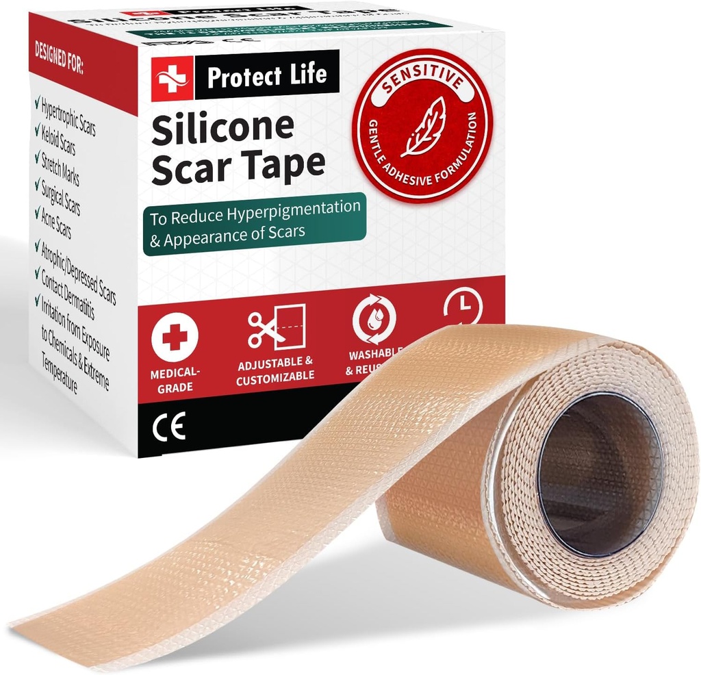 Beskyt Life Silicone Scar Sheets 1.6 "x 118" Roll- 3M - Medical Grade Scar Tape til Keloid Bump Removal - Genanvendelige Silicone Tape Scar Removal Strips, Patches til Kirurgiske Scars, C sektion