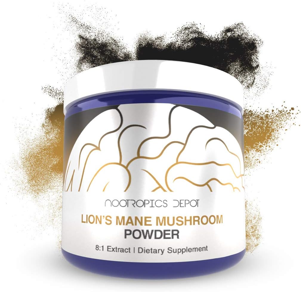 Nootropics Depot Lions Mane Mushroom Powder Note 124; 8: 1 Hele Fruiting Body Dual Extract