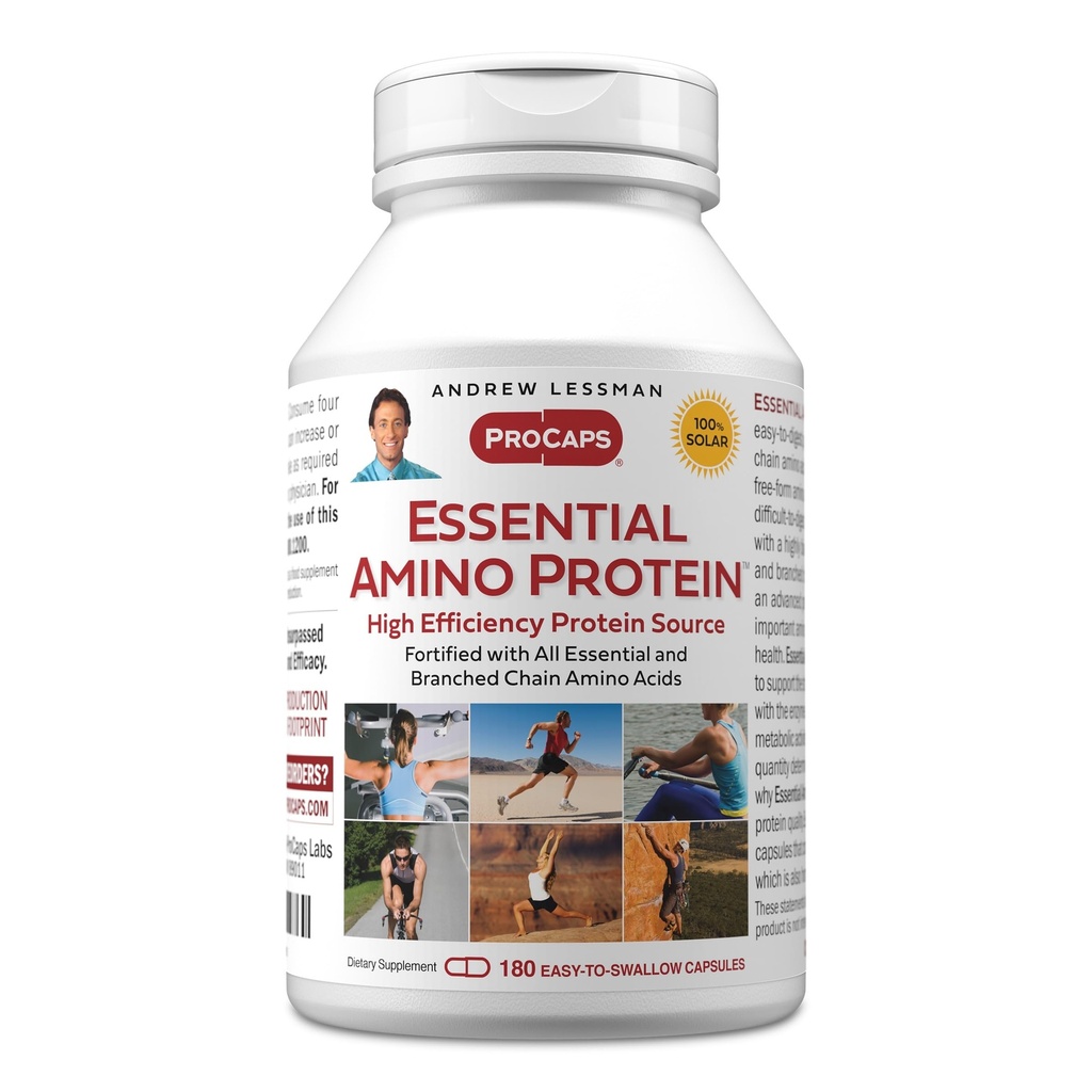 ANDREW LSSMAN Essential Amino Protein 180 Kapsler - En meget biotilgængelig proteinkilde med essentielle og forgrenede kæde aminosyrer. Understøtter struktur og funktion af vigtige organer og væv.