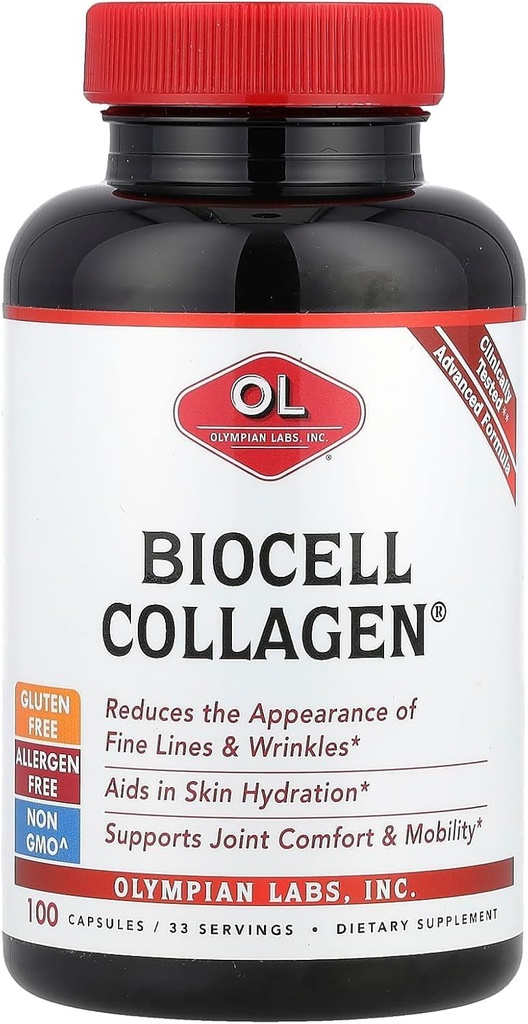 Olympian Labs Biocell Collagen II 1500mg tillæg kapsler Non-GMO, Gluten- Free, Allergan- Free - Understøtter hud & fælles sundhed og brusk producerer celler - 100 kapsler (33 dages forsyning)
