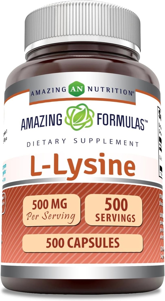 Amazing Formulas L- Lysin 500 mg kapsler Aminosyre Supplement 124; Non- GMO