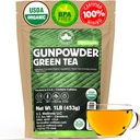 U. S. Wellness Naturals Organic Gunpowder Green Tea Note 124; Loose Leaf Dex124; Premium Quality Dex124; 100% Certified Organic Green Tea Dex124; 16oz / 453g Dex124; 200 + Cups