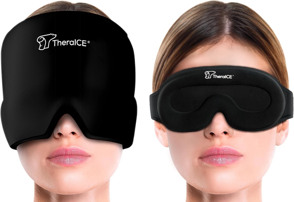 Theraice Migræne Hovedpine Relief Cap, Hot & Cold Therapy Hat, Migræne Relief Cap, Cool Gel Head Wrap, Hovedpine Cap Ice Pack Mask + Theraice Cooling Gel Relief Sleep Mask