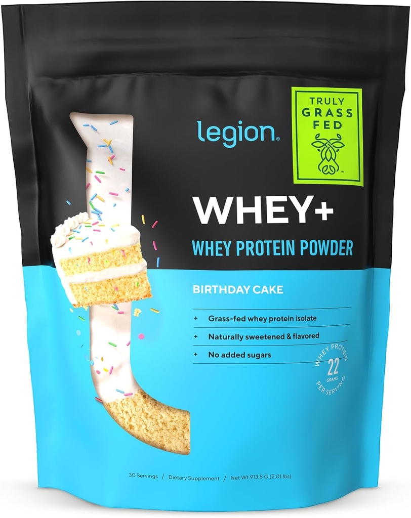 LEGION Whey + Protein Whey Isolate from Grass Fed Cows - Whey Protein Isolate Powder Low Calorie, Non- GMO, Sugar Free, Lactose and Gluten Free, All Natural Protein Powder for Men & Women, 30 Servere