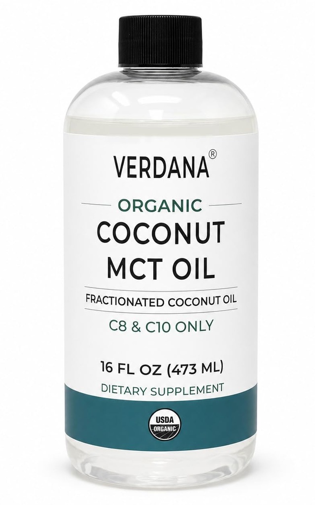 Verdana Organic MCT Oil 16 oz - Food Grade USDA Organic for Keto Coffee, Unflavored Natural Oil Pulling Mouthwash & Massage - Koconut Derived, Fraktioneret - Medium Chain C8 C10 - Non-GMO, Kosher