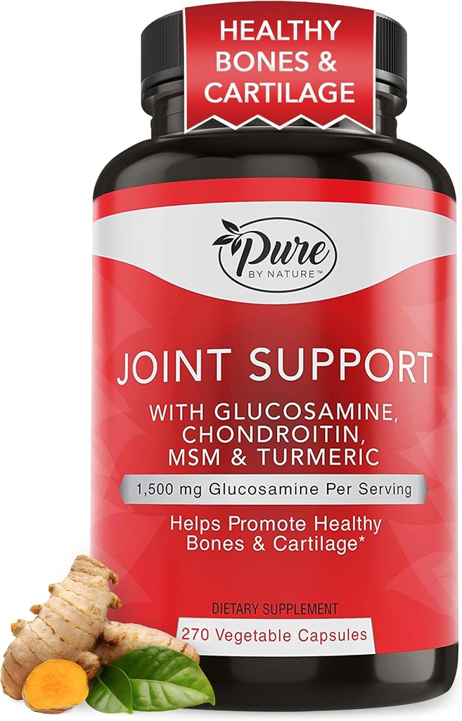 Pure By Nature Joint Support, Glucosamine with Chondroitin Turmeric MSM Boswellia Supplement, 270 Capsules