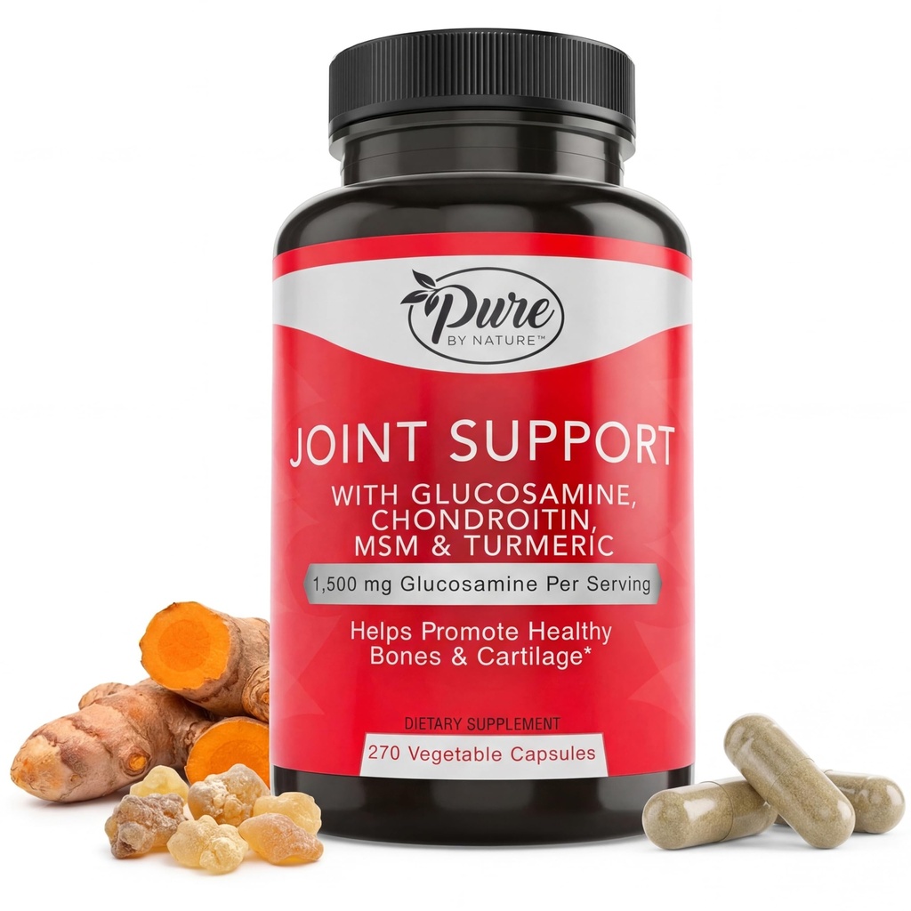 Pure by Nature Joint Support, Glucosamin med Chondroitin Turmerisk MSM Boswellia Supplement, 270 Kapsler
