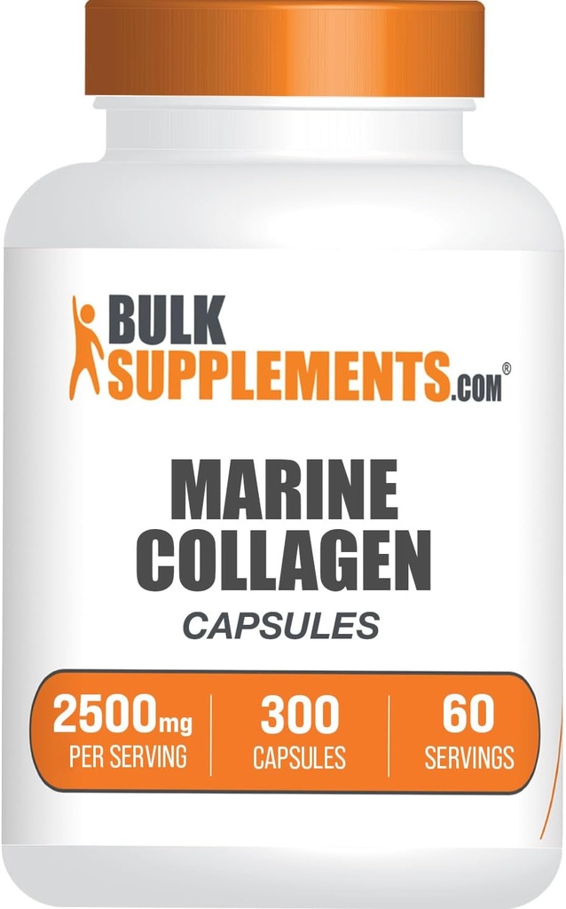BulkSupplements.com Marine Collagen kapsler - Fish Collagen supplement, Collagen for kvinder & mænd - Hydrolyzed Collagen, Gluten Free, 5 kapsler per servering, 300 kapsler (pakning med 1)