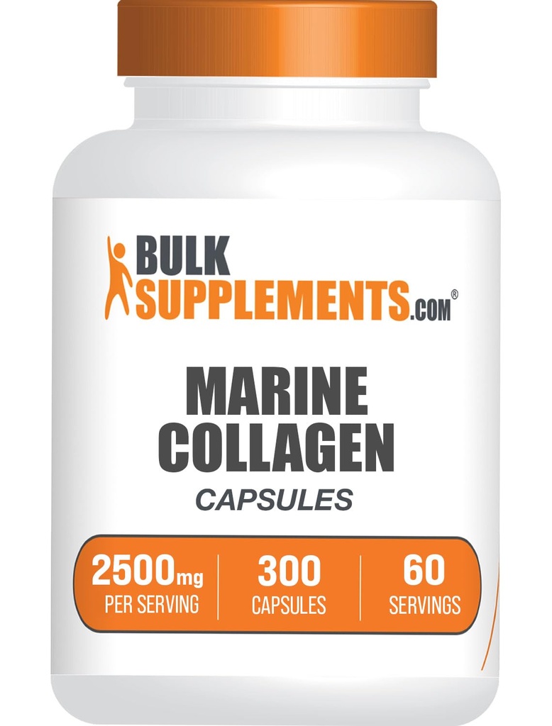 BulkSupplements.com Marine Collagen kapsler - Fish Collagen supplement, Collagen for kvinder & mænd - Hydrolyzed Collagen, Gluten Free, 5 kapsler per servering, 300 kapsler (pakning med 1)