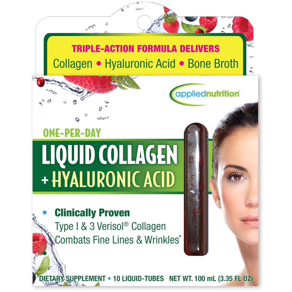 Anvendt Nutrition Flydende Collagen + Hyaluronsyre - 10 flydende rør - Hud & Nail Restaurering - Blandede Berry Flavor - 10 Servering