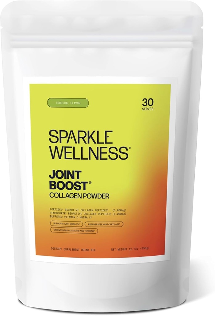 Sparkle Wellness FORTIGEL & TENDOFORTE Collagen Peptider Dex124; Collagen Pulver med Calcium Ascorbat C Vitamin til støtte fælles mobilitet, Tendon & Ligament Sundhed Dex124; Joint Boost (Tropical) [30- Serves]