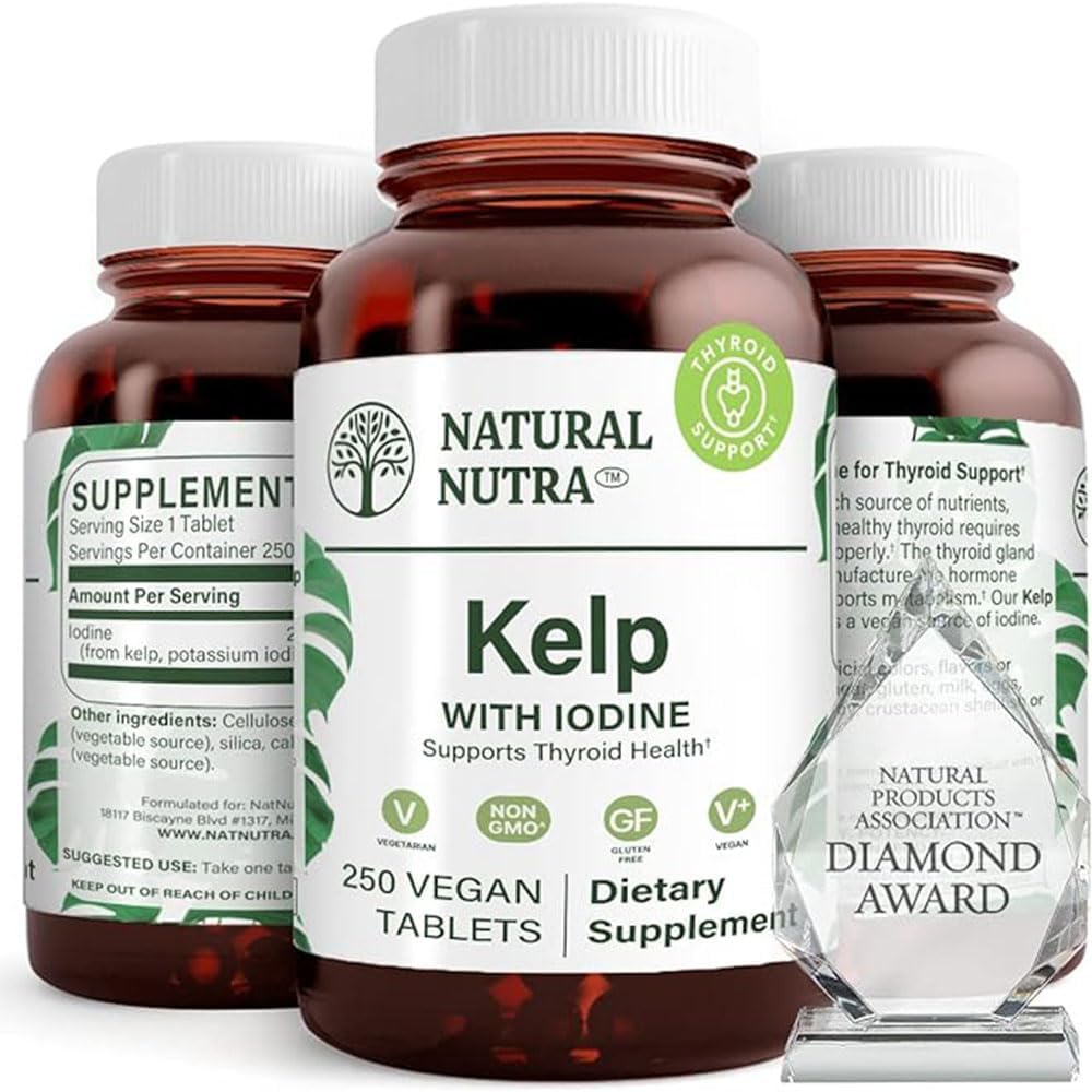 Naturlig Nutra Kelp Jod Thyroid Support, Styrker immunsystemet, og Regulerer Metabolisme, Vegan Sea Kelp, Ikke GMO, Atlantic Sourced Seaweed Extract, 225 mcg, 250 tabletter (Pack of 2)