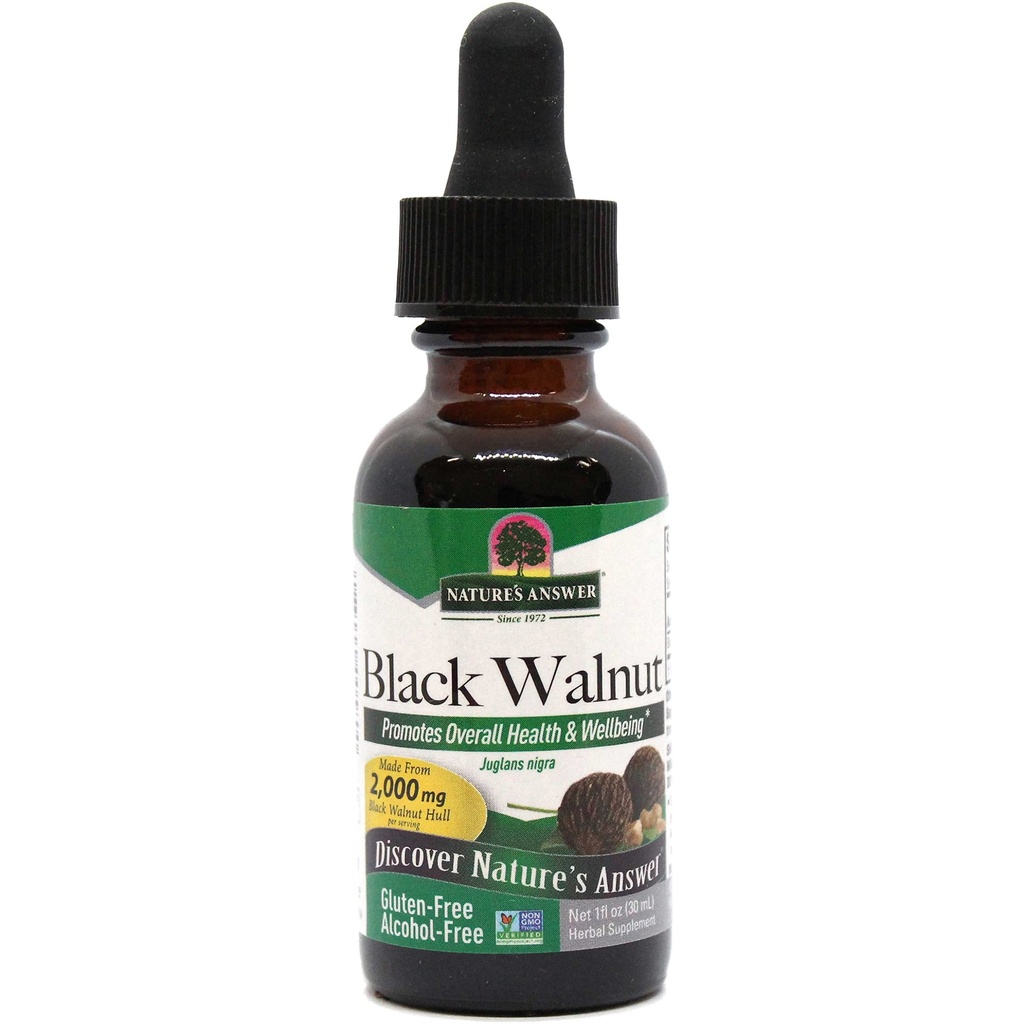 Naturens svar Black Walnut Green Hull Extract 1oz - Alkohol- Free, Gluten- Free, Kosher - Black Walnut, Wormwood Black Walnut Clove Parasite Cleanse - Detox & Lever Support, fordøjelig Cleanser
