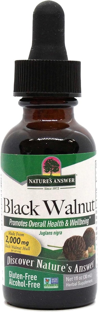 Naturens svar Black Walnut Green Hull Extract 1oz - Alkohol- Free, Gluten- Free, Kosher - Black Walnut, Wormwood Black Walnut Clove Parasite Cleanse - Detox & Lever Support, fordøjelig Cleanser