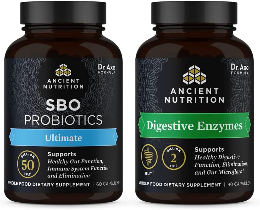 Ancient Nutrition SBO Probiotika Kapsler, Ultimate, 60 Greve + fordøjelige enzymer Kapsler, 90 Greve
