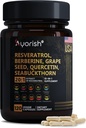 Resveratrol Supplementet 124; Berberine Grape Seed Extract Quercetin Green Tea Extract Acai Noni Polyphenol Supplement for kvinder & mænd, N- Acetyl Cysteine NAD Booster 120 Tæl