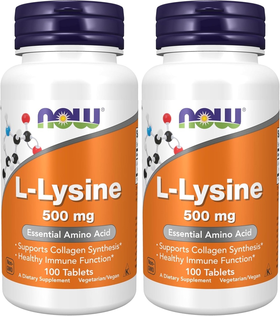 NU Kosttilskud, L- Lysin (L- Lysin Hydrochlorid) 500 mg, Aminosyre, 100 greve (pakke med 2)