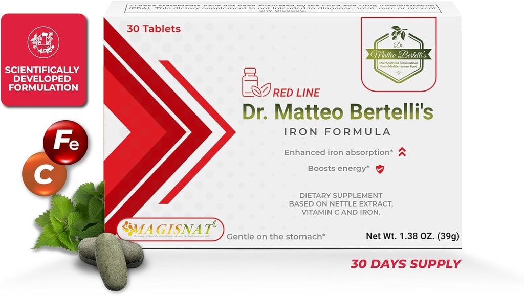 Dr. Matteo Bertelli 's Iron Formel (30 tabletter) - Nettle Extract, C-vitamin, jern