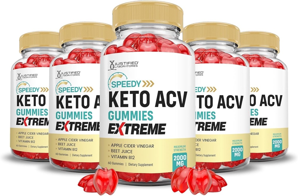 Justified Laboratories (5 Pack Speedy Keto ACV Gummies Extreme 2000MG Speedy Keto Gummies Advanced Formel Apple Cider Vinagar med Pomegranate Beet Juice Powder B12 Vegan Non GMO 300 Gummys