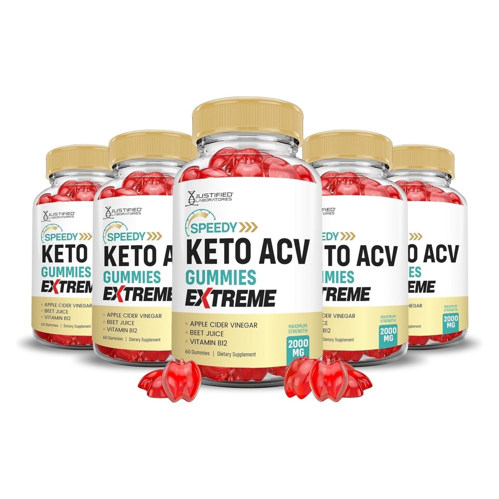 Justified Laboratories Speedy Keto ACV Gummies Extreme (2000 mg) - 60 Count, Pack of 5 - Formulated with Apple Cider Vinegar, Folate & Vitamin B12 - Non-GMO, Vegan, Gluten Free - 150 Servings