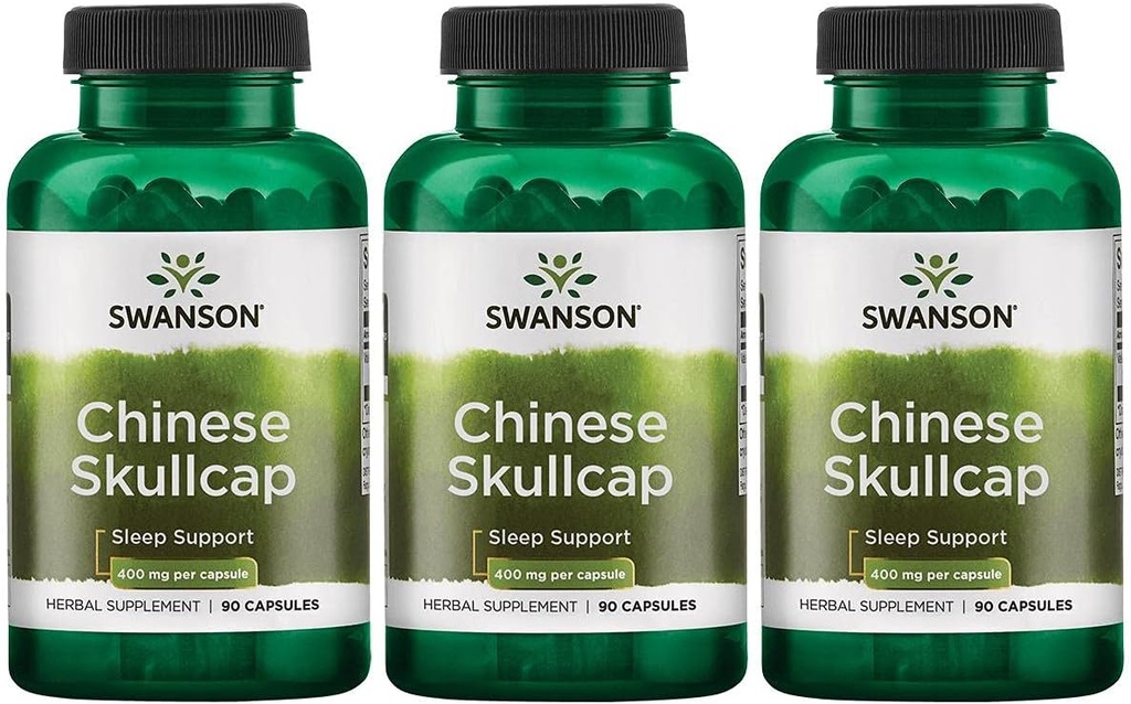 Swanson Kinesisk Skullcap - Urtetilskud fremme afslapning '&' Sleep Support - Flavonoid Formel til at hjælpe Soothe Nerves - (90 kapsler, 400mg hver) 3 pakke