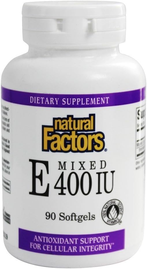 Naturlige faktorer Vitamin E blandet 400 IE, Antioxidant Support til cellular Integrity, 90 Softgels