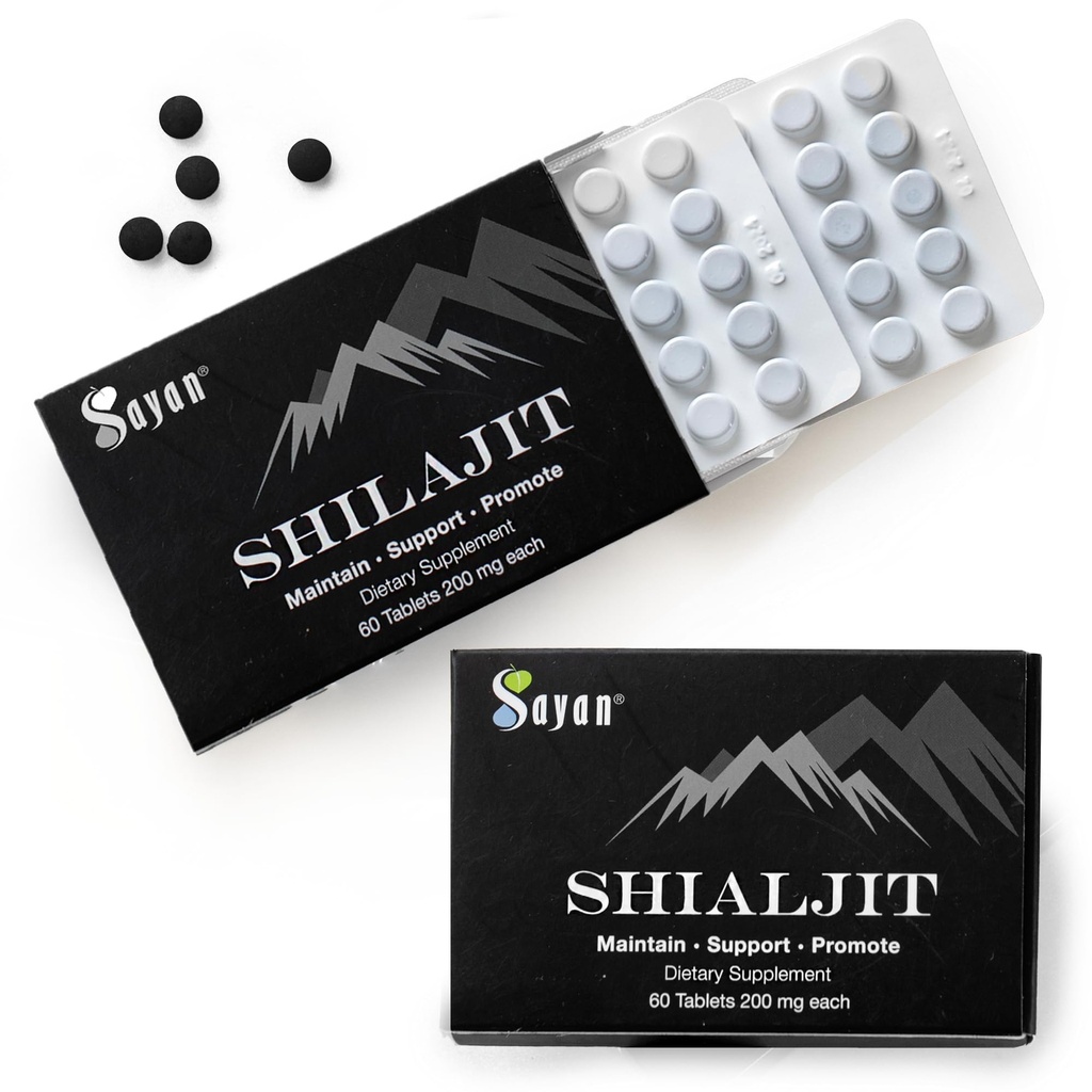Sayan 100% Pure Shilajit Tablets, 24,000mg High- Potency Supplement, Mere effektiv end Resin & Kapsler, 85 + Trace Minerals Sourced fra 10,000ft Lab- Testet for renhed. 120 Tabletter, 24- måneders forsyning